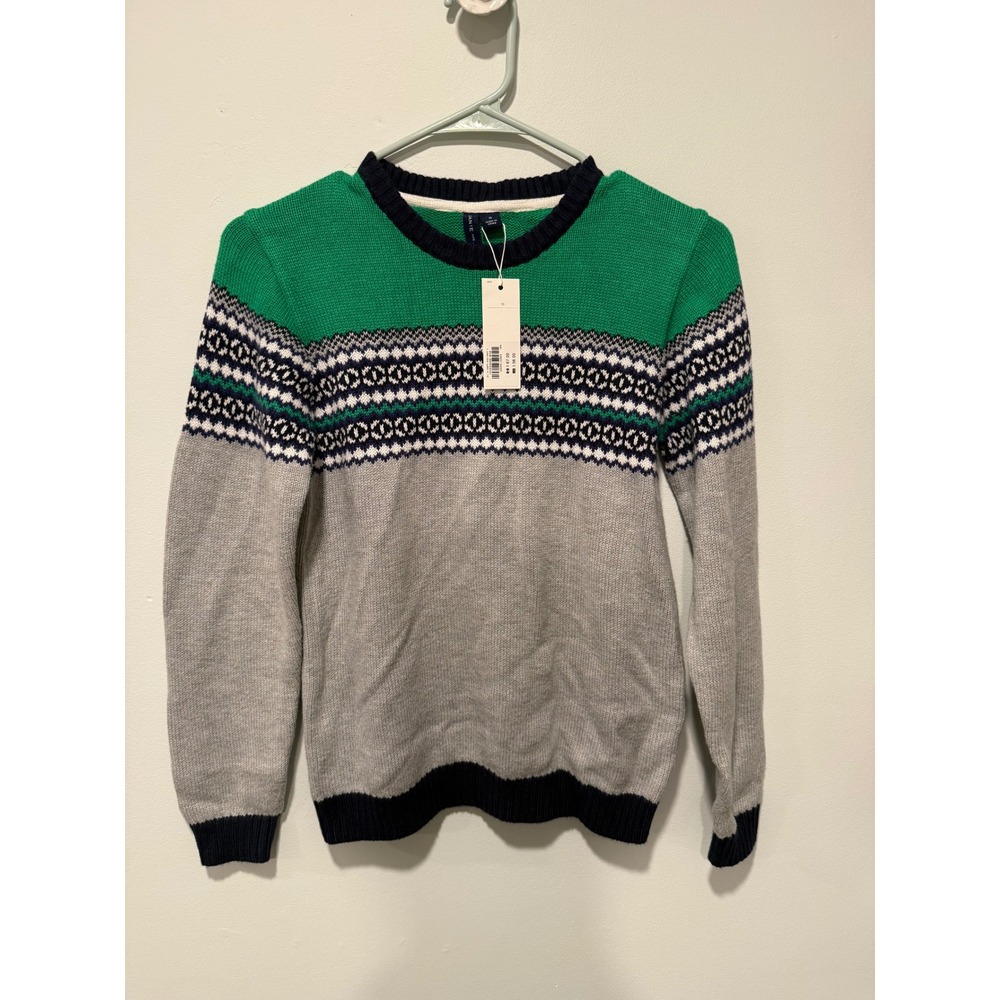 Janie and Jack Boys Fair Isle Sweater Green Grey Navy Blue Crewneck Size 10 NWT